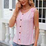 Eyelet Round Neck Wide Strap Tank
