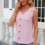 Eyelet Round Neck Wide Strap Tank
