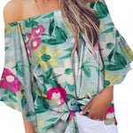 Tied Printed Off-Shoulder Half Sleeve Blouse
