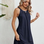 Eyelet Grecian Neck Mini Dress
