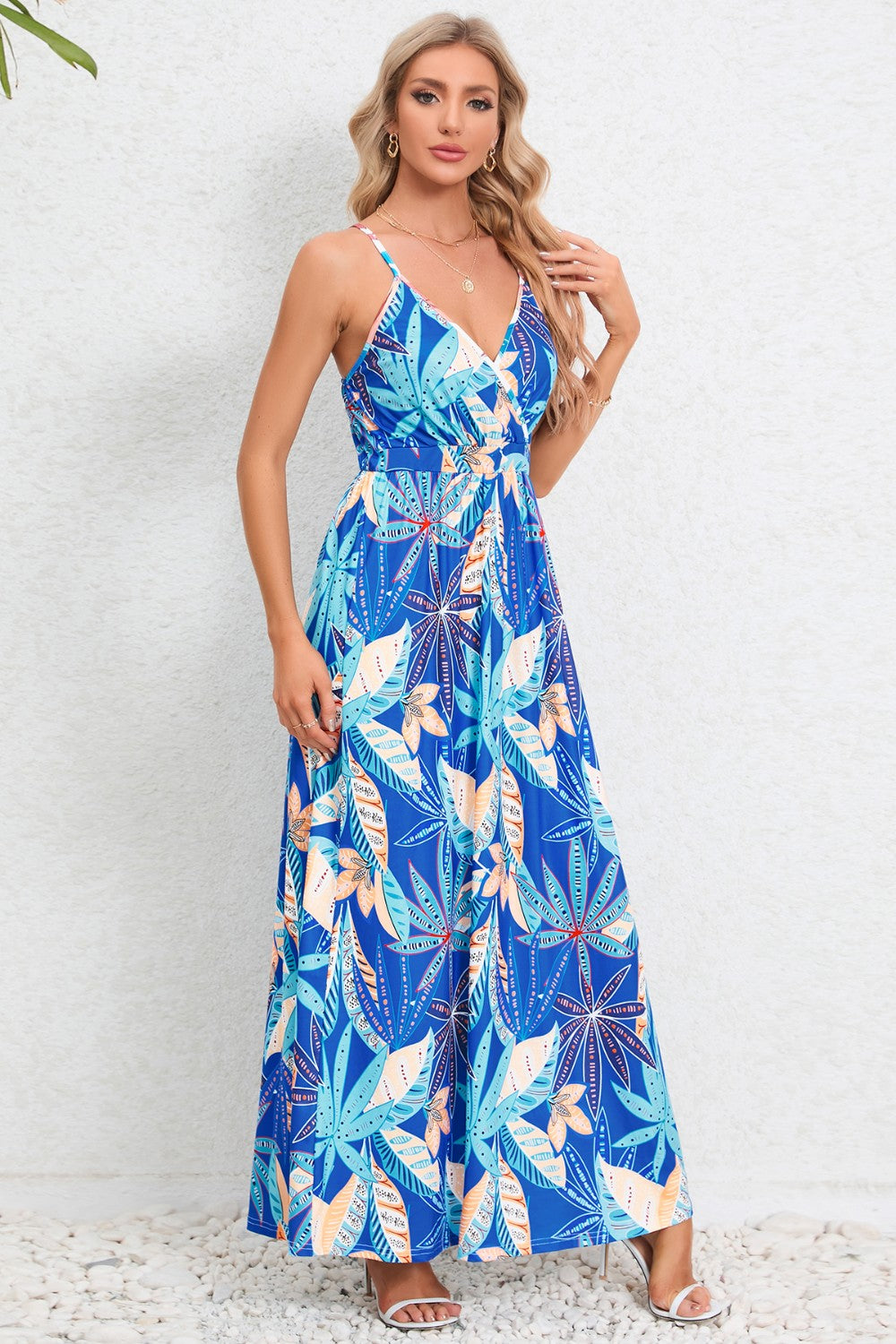 Printed Surplice Maxi Cami Dress
