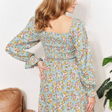 Double Take Floral Smocked Flounce Sleeve Square Neck Dress
