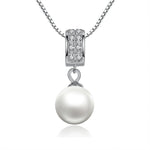 925 Sterling Silver Simulated Pearl Pendant Necklace Long Chain Necklace Jewelry Wedding Necklace
