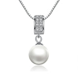 925 Sterling Silver Simulated Pearl Pendant Necklace Long Chain Necklace Jewelry Wedding Necklace
