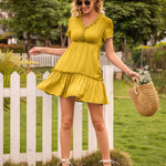 Frill V-Neck Short Sleeve Ruffle Hem Dress
