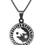 Wolf Head Sun Moon Necklace Titanium Steel Viking  Pendant
