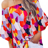 Tied Printed Off-Shoulder Half Sleeve Blouse
