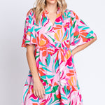 GeeGee Printed Short Sleeve Ruffle Hem Dress
