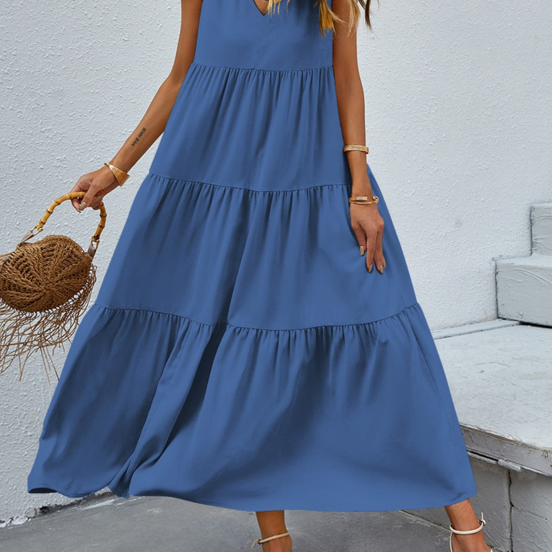 Tiered V-Neck Sleeve Dress
