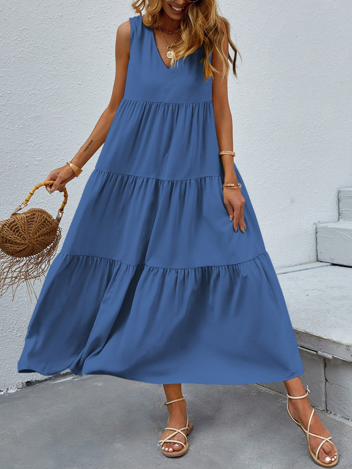 Tiered V-Neck Sleeve Dress
