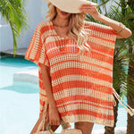 Tassel Openwork Striped V-Neck Cover Up
