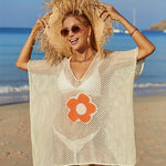 Openwork Flower V-Neck Short Sleeve Cover Up
