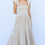 And The Why Linen Striped Ruffle Dress
