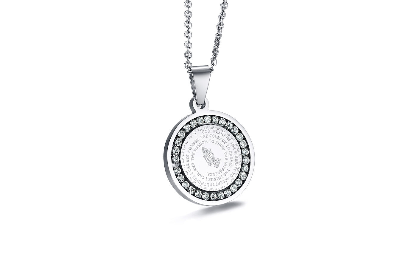 Stainless Steel Rhinestone Prayer English Scripture Pendant
