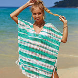 Tassel Openwork Striped V-Neck Cover Up
