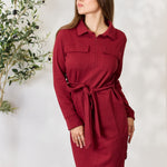 Culture Code Full Size Tie Front Half Zip Long Sleeve Shirt Dress
