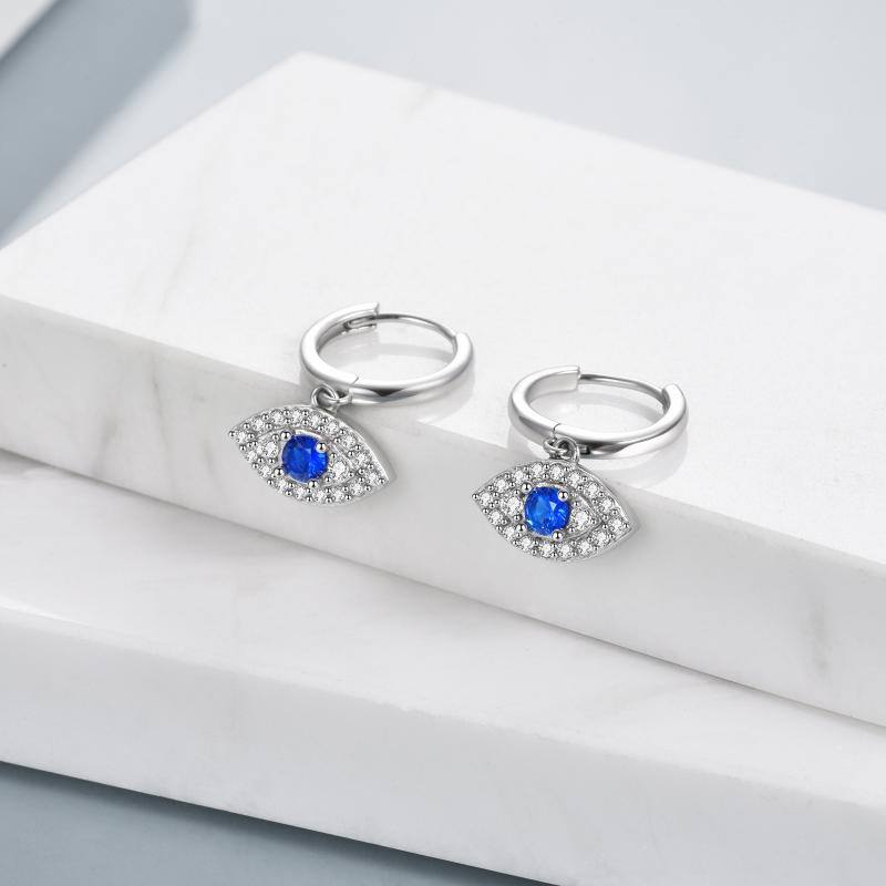 925 Sterling Silver CZ Evil Eye Dangle Hoop Earrings For Women Girls
