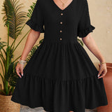 Swiss Dot Ruffled V-Neck Tiered Dress
