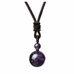 Fashion 16mm Natural Obsidian Pendant Amethyst Necklace For Men And Women
