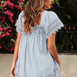 Lace Detail Square Neck Short Sleeve Blouse
