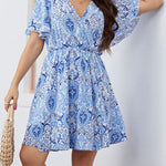 Plus Size Surplice Flutter Sleeve Mini Dress
