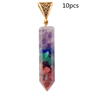 Seven Chakra Natural Crushed Stone Hexagon Column Necklace Aura Pendant
