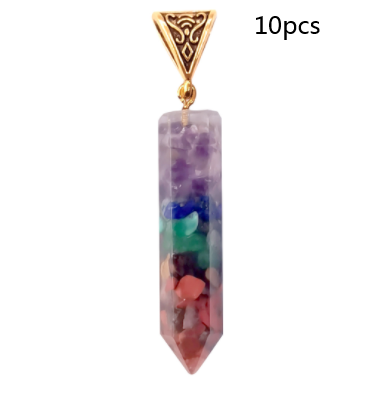 Seven Chakra Natural Crushed Stone Hexagon Column Necklace Aura Pendant
