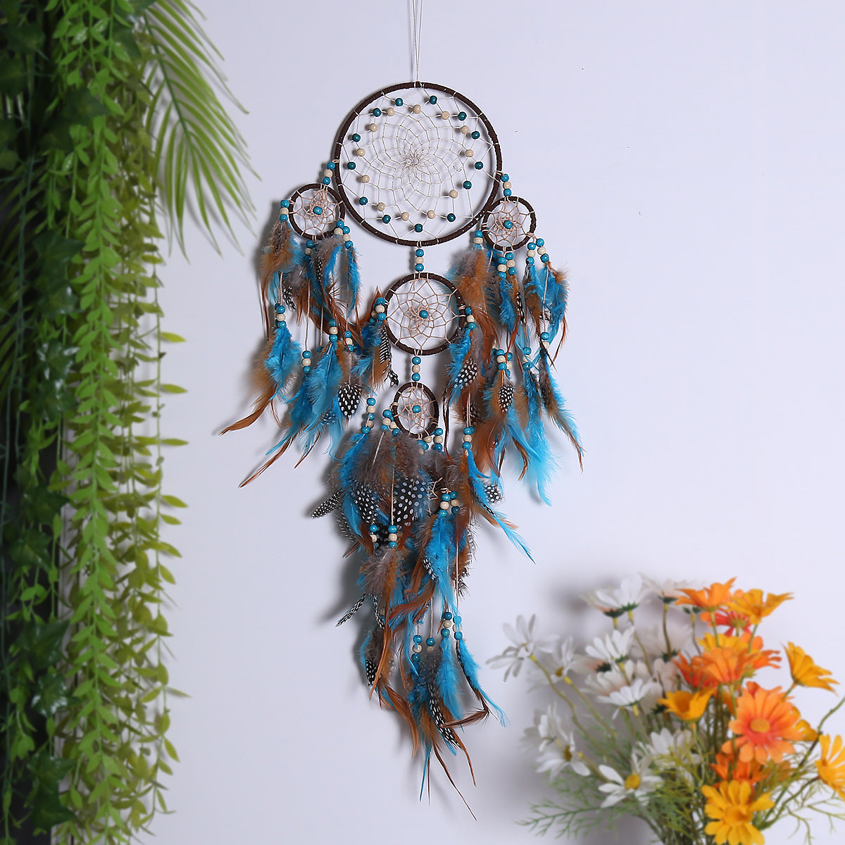 Five Rings Dream Catcher Feather Pendant Fashion Home Wind Chime
