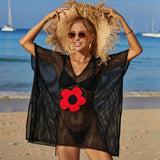 Openwork Flower V-Neck Short Sleeve Cover Up
