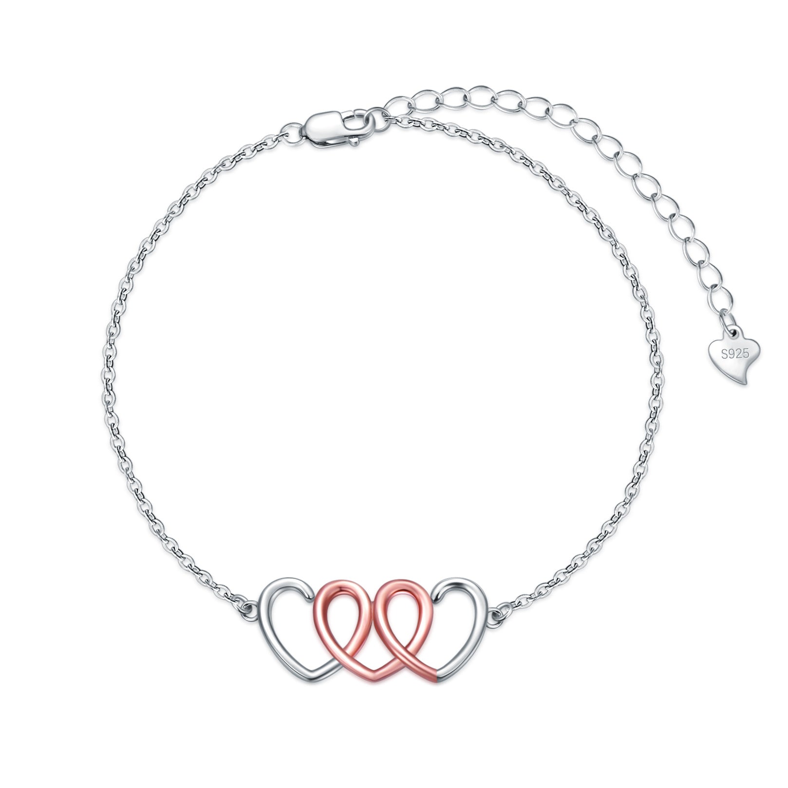 Sterling Silver Two-tone Heart Bracelet Simple and Fashionable for Women
