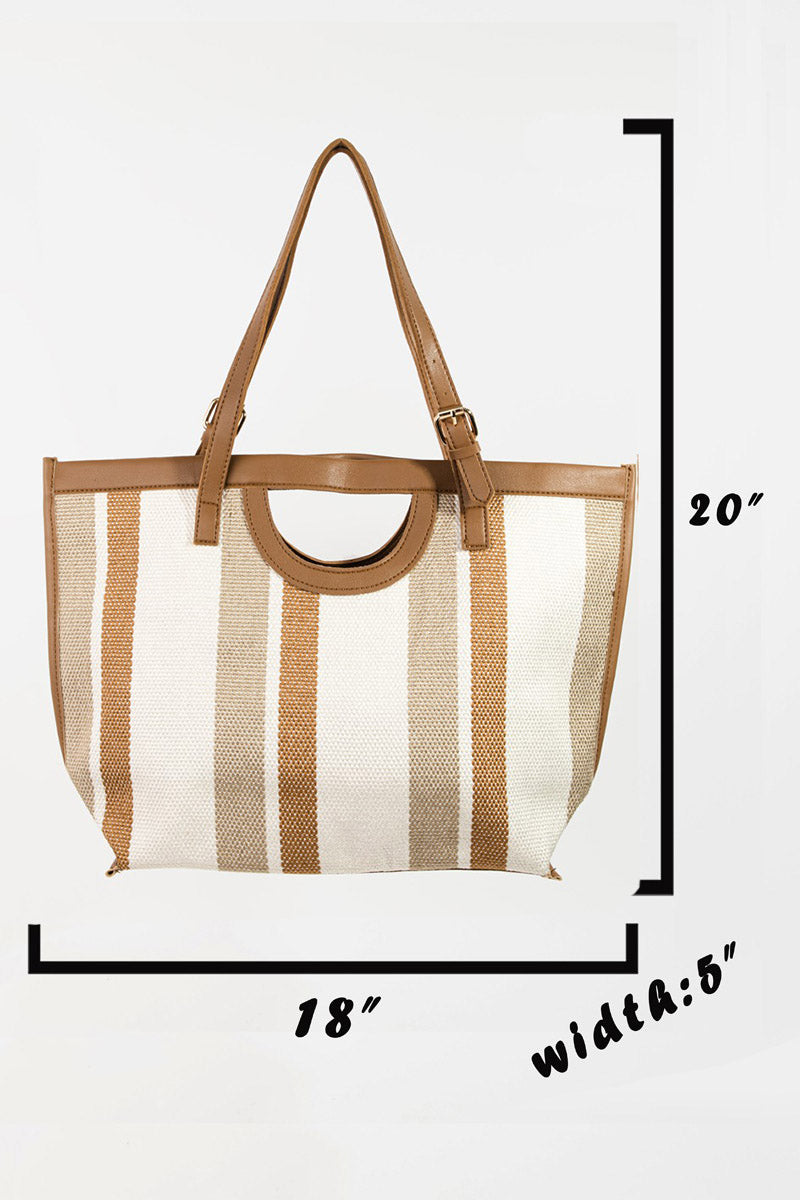 Fame Striped PU Leather Trim Tote Bag
