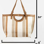 Fame Striped PU Leather Trim Tote Bag
