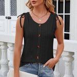 Eyelet Round Neck Wide Strap Tank
