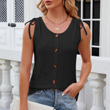 Eyelet Round Neck Wide Strap Tank
