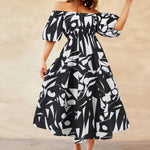 Printed Off-Shoulder Balloon Sleeve Dress
