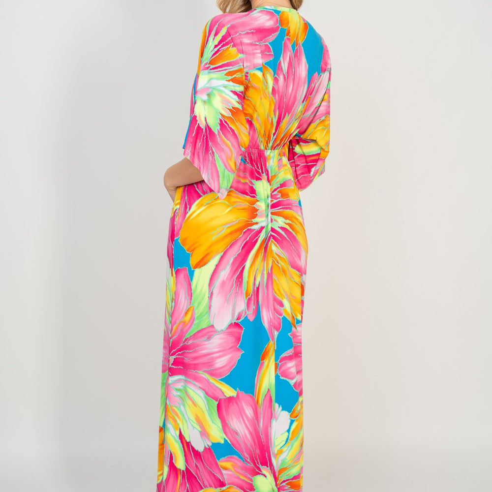 White Birch Printed V-Neck Maxi Dress with Pockets
