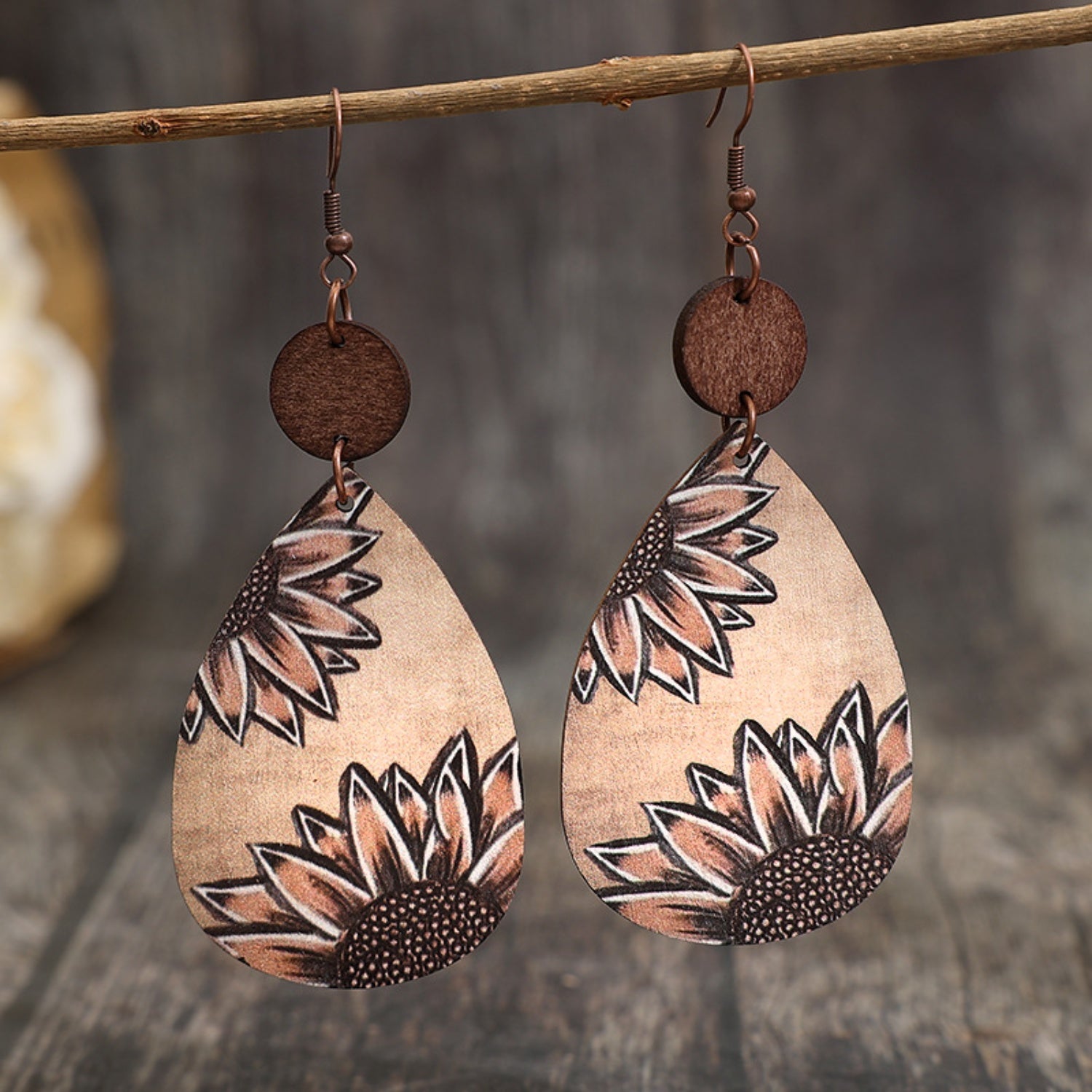 Wooden Iron Hook Dangle Earrings
