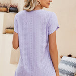 Eyelet V-Neck Petal Sleeve T-Shirt
