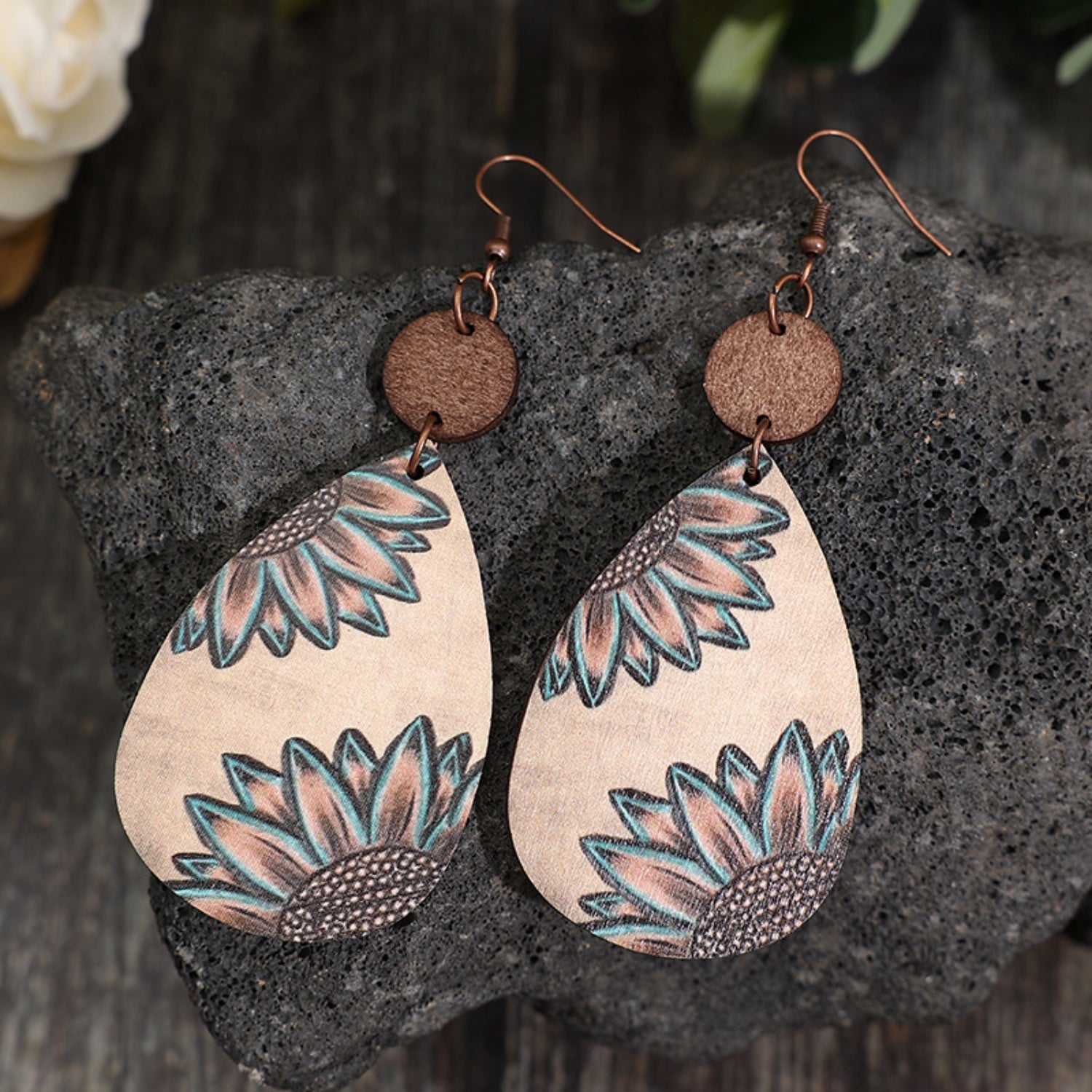 Wooden Iron Hook Dangle Earrings
