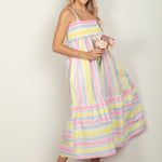 VERY J Striped Woven Smocked Midi Cami Dress
