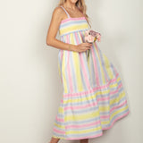 VERY J Striped Woven Smocked Midi Cami Dress
