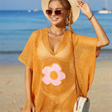 Openwork Flower V-Neck Short Sleeve Cover Up
