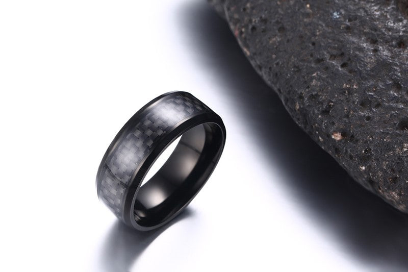 Black Carbon Fiber Inlay Men's Wedding Brand Ring Stainless Steel Jewelry Dropshopping 8mm
