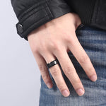 Black Carbon Fiber Inlay Men's Wedding Brand Ring Stainless Steel Jewelry Dropshopping 8mm
