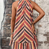 Striped Grecian Neck Dress
