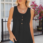 Eyelet Buttoned Round Neck Tank
