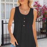 Eyelet Buttoned Round Neck Tank
