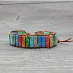 Colored Imperial Stone Hand-woven Single-layer Leather Bracelet Creative Ethnic Style Simple Bracelet
