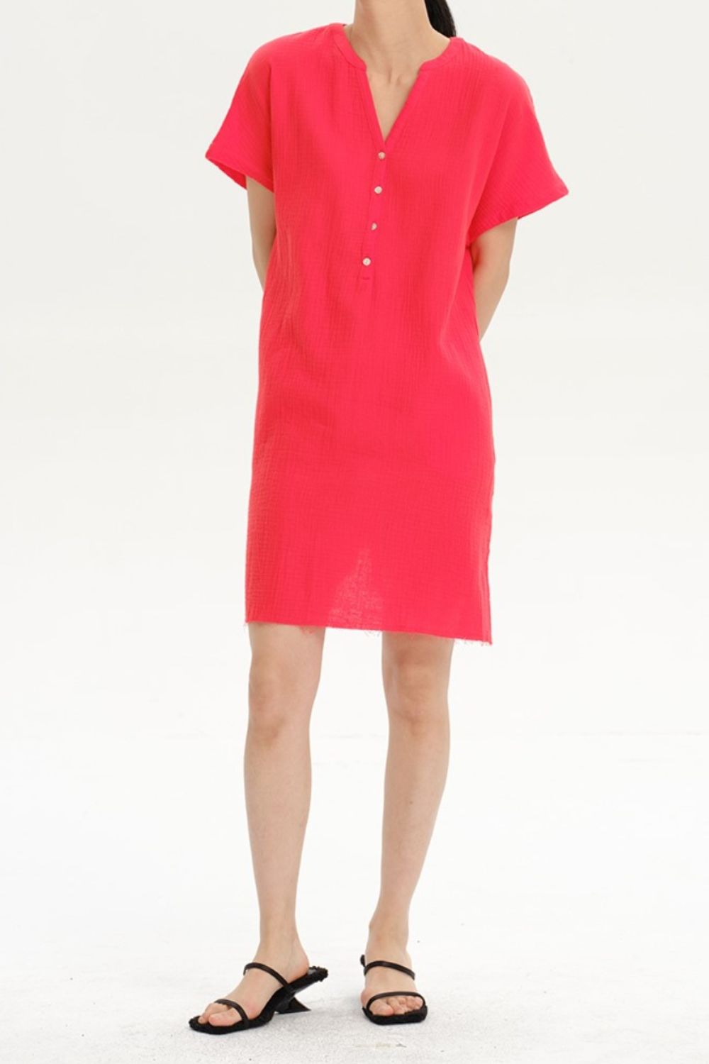 Slit Notched Short Sleeve Mini Dress
