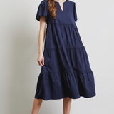 HEYSON Full Size Cotton Poplin Ruffled Tiered Midi Dress
